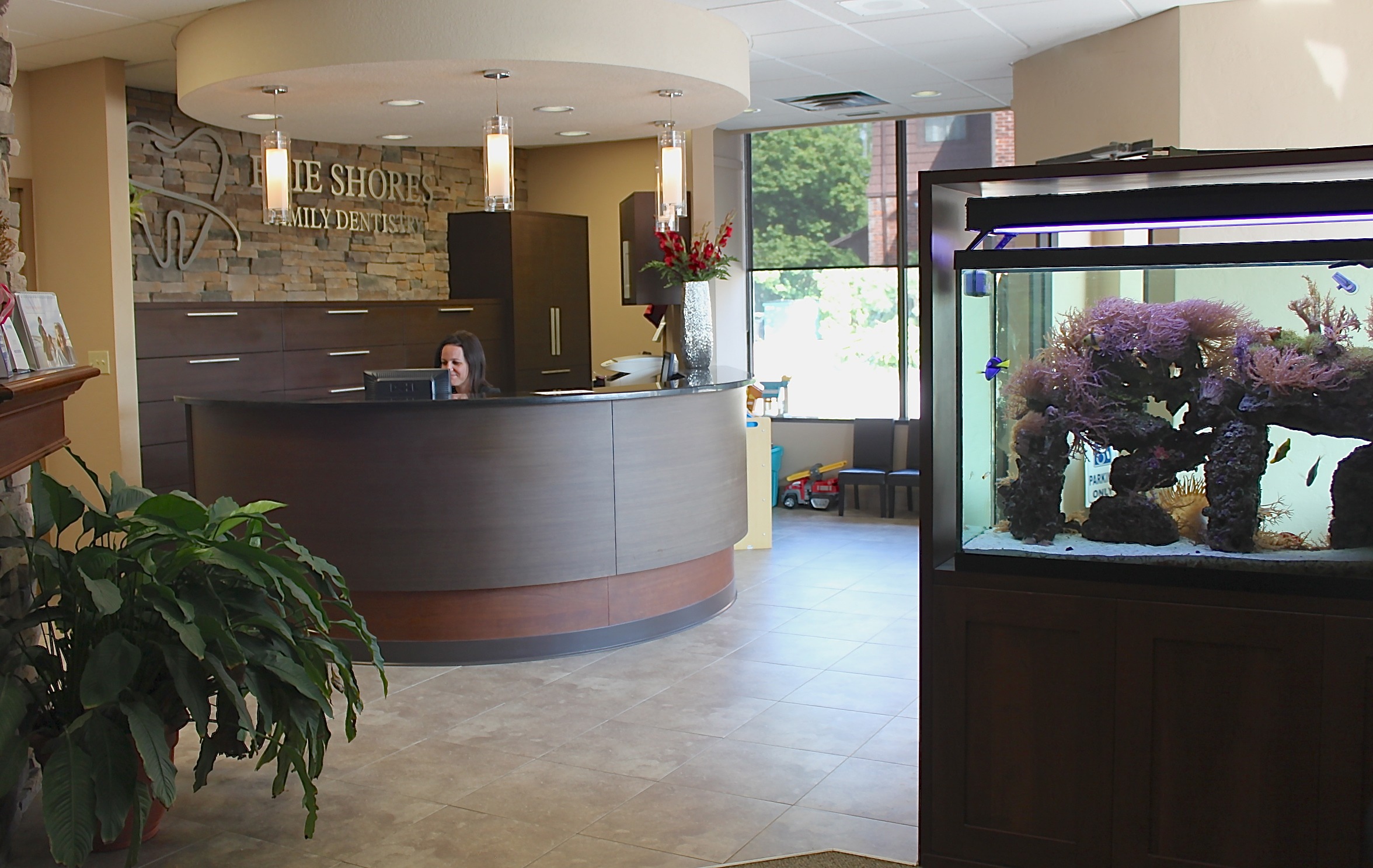 Reception area with aquarium